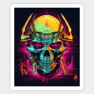 Cyberpunk Neon Samurai Skull Magnet